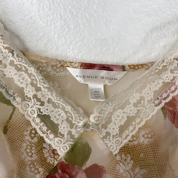 Avenue Body Babydoll Cami Women's Semi Sheer Lace Floral Multicolor Sz 18/20 - Picture 3 of 10